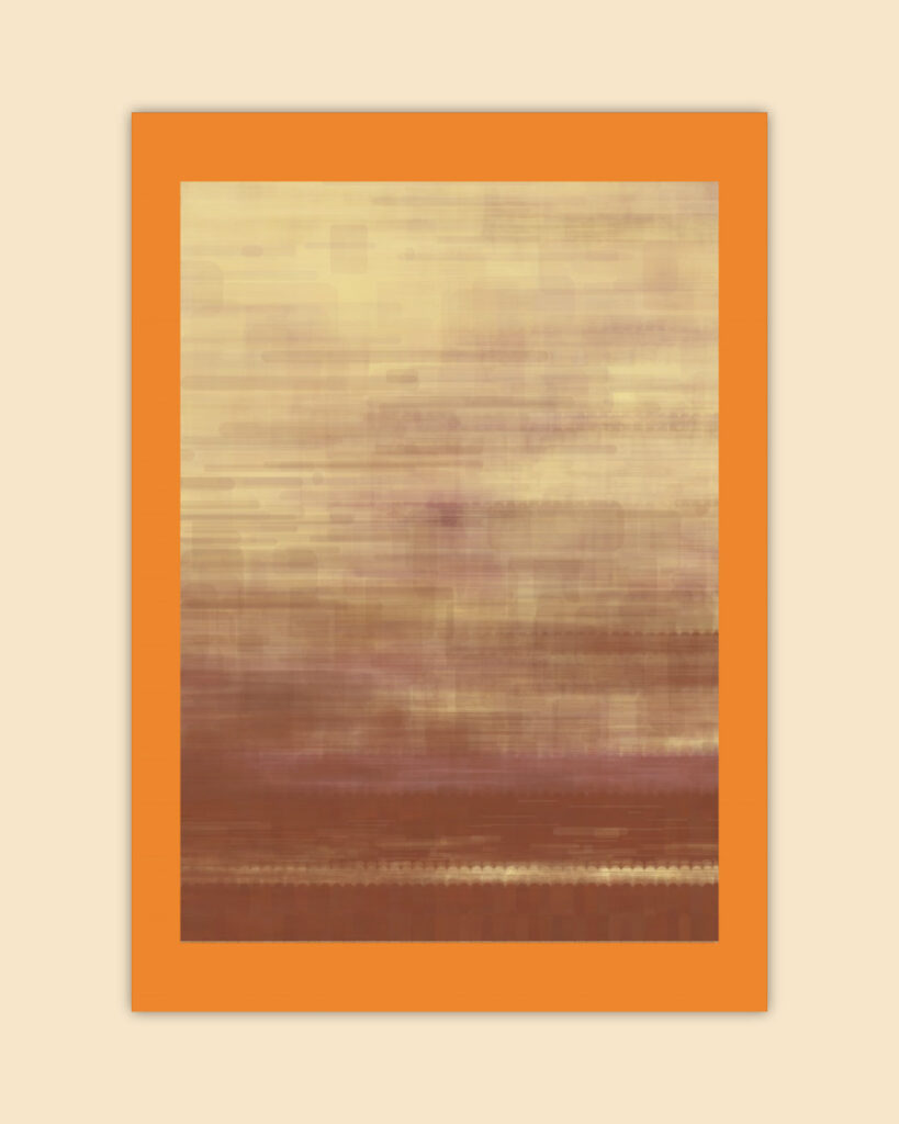 Beautiful watercolour sunset print over a cadmium orange backdrop, a few of the prints we experiment with both on the creative side as well as the print side